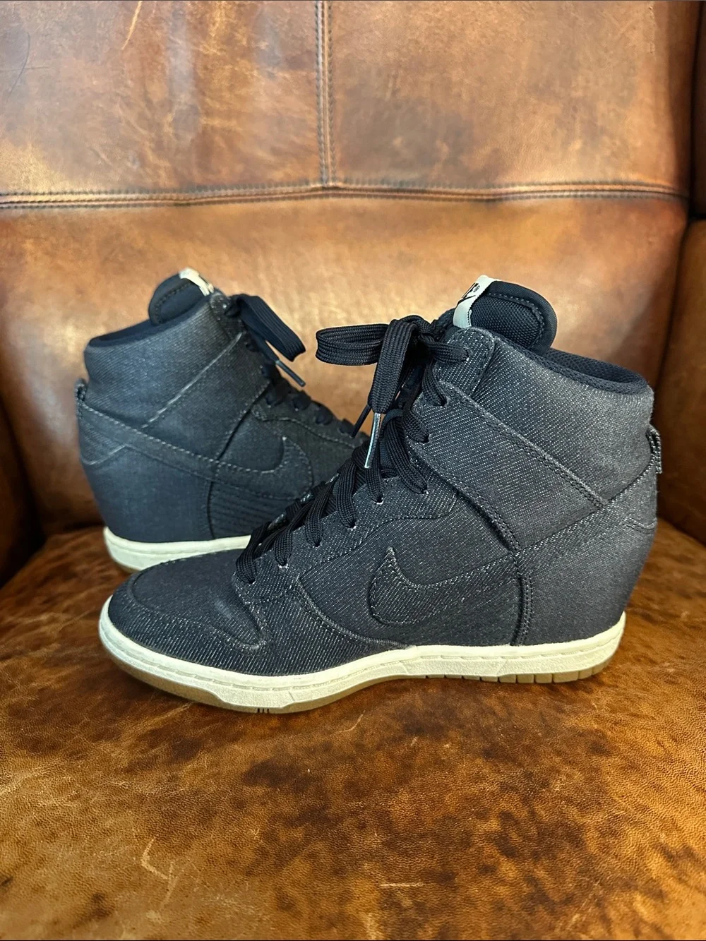 Nike Dunk Sky Hi Essential Wedge Dark Blue Denim Upper Women’s Size 6.5